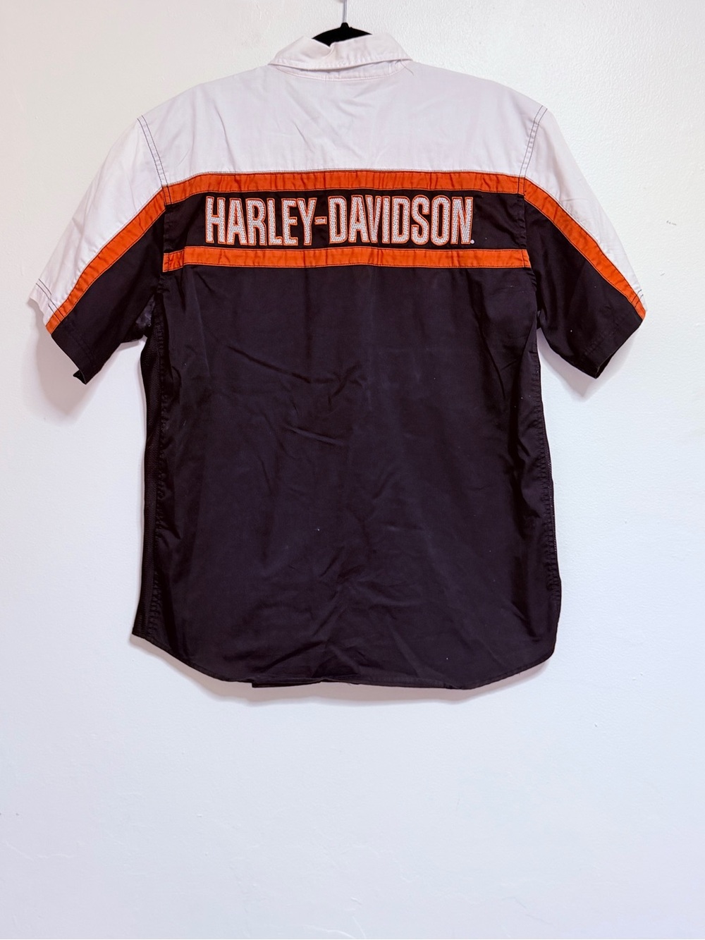 Harley-Davidson Men's Black & White Short-Sleeve Logo Shirt with Orange Trim Lg